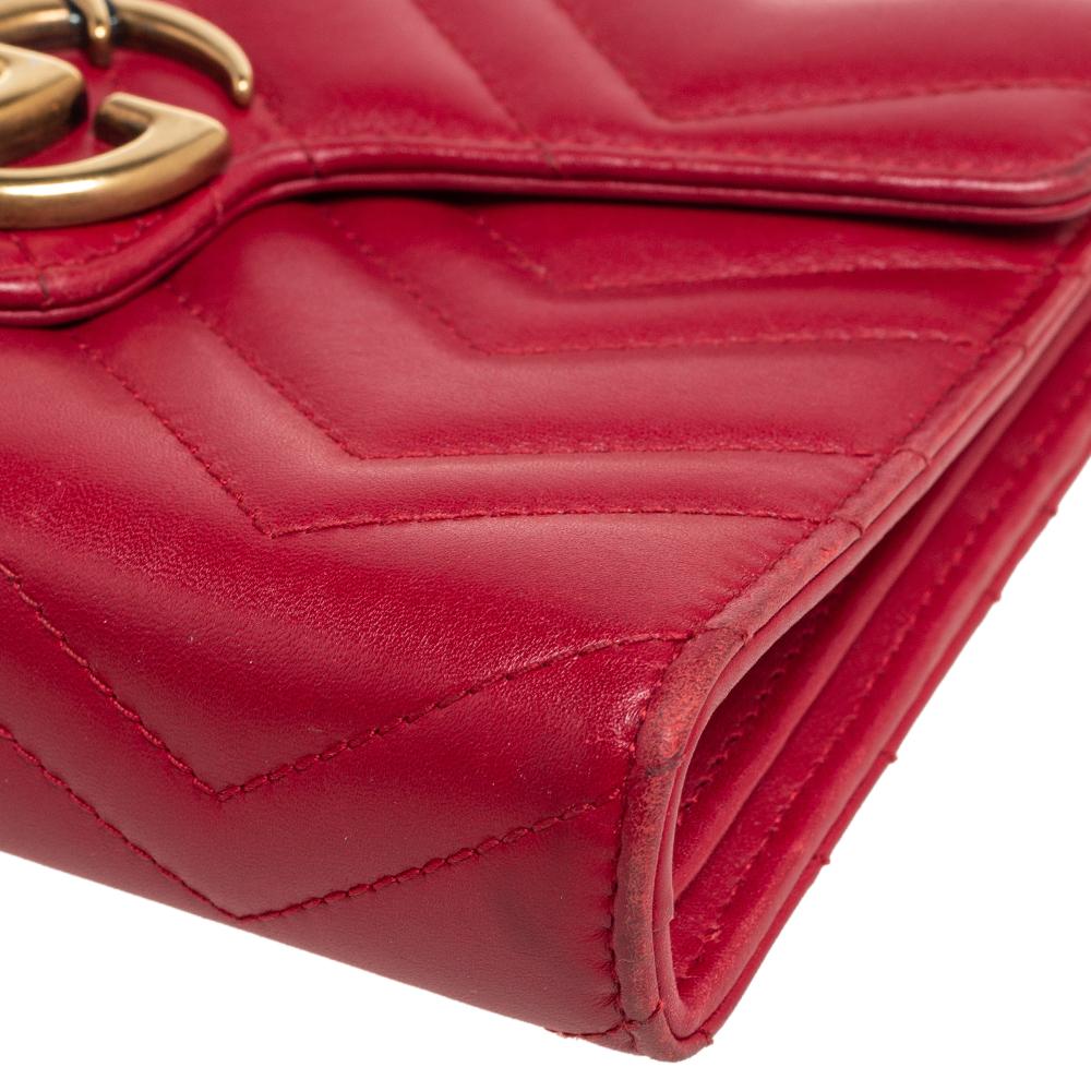 Women's Gucci Red Leather GG Marmont Matelassé Mini Crossbody Bag