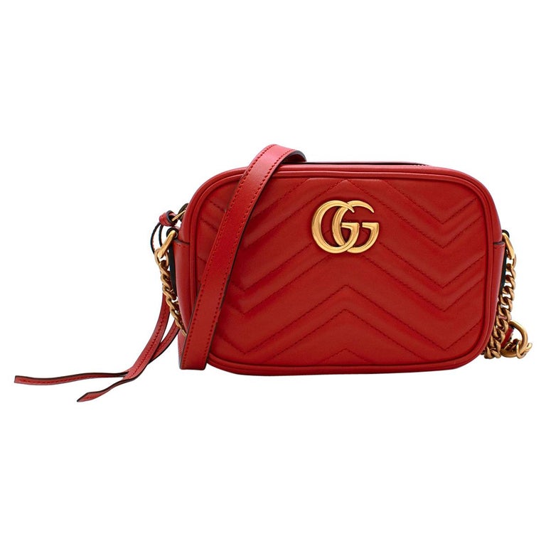 Gucci Red Leather GG Marmont Matelasse Mini Crossbody Bag Sale at 1stDibs