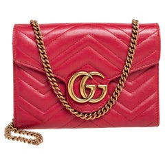 Gucci Red Leather GG Marmont Matelassé Mini Crossbody Bag