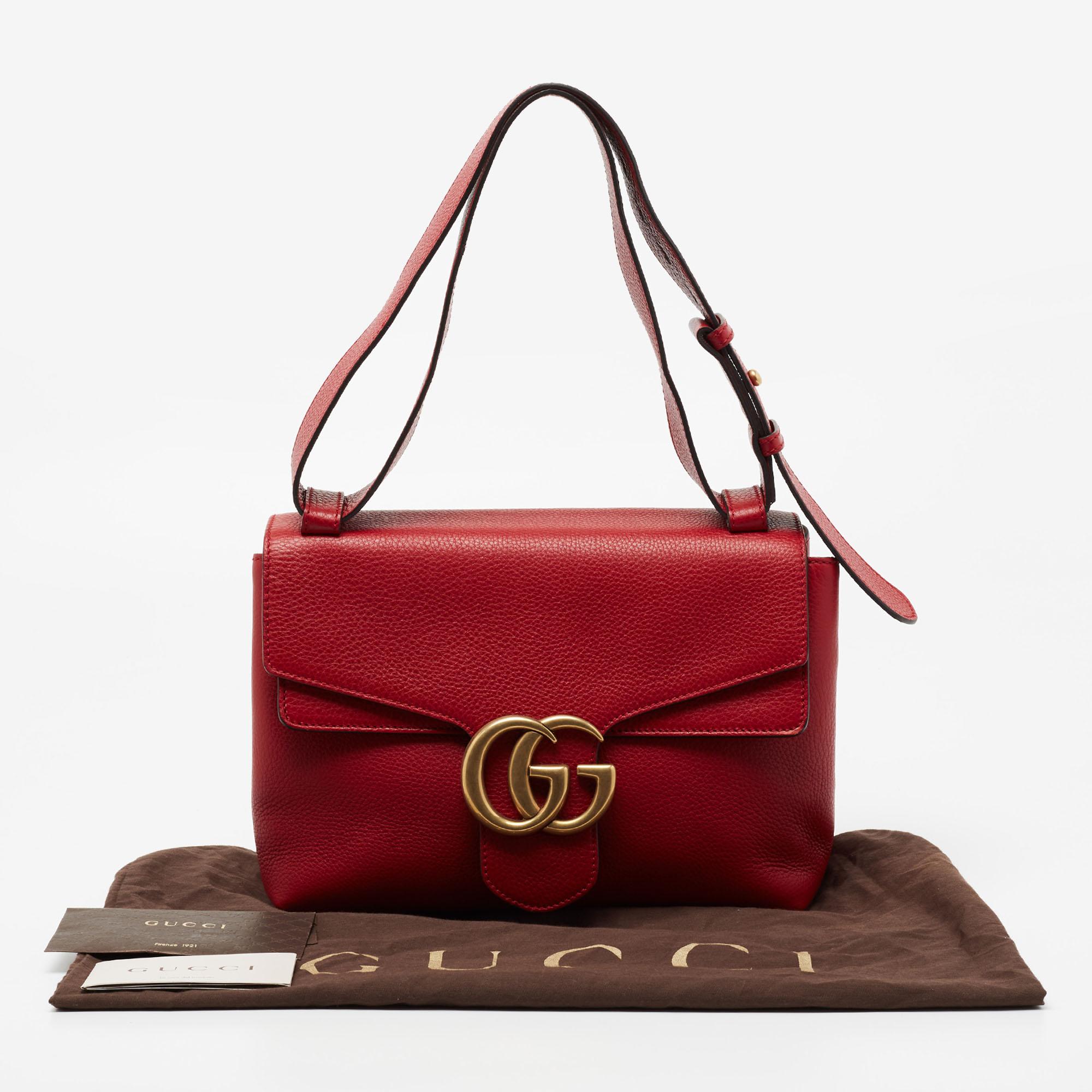 Gucci Red Leather GG Marmont Shoulder Bag 9