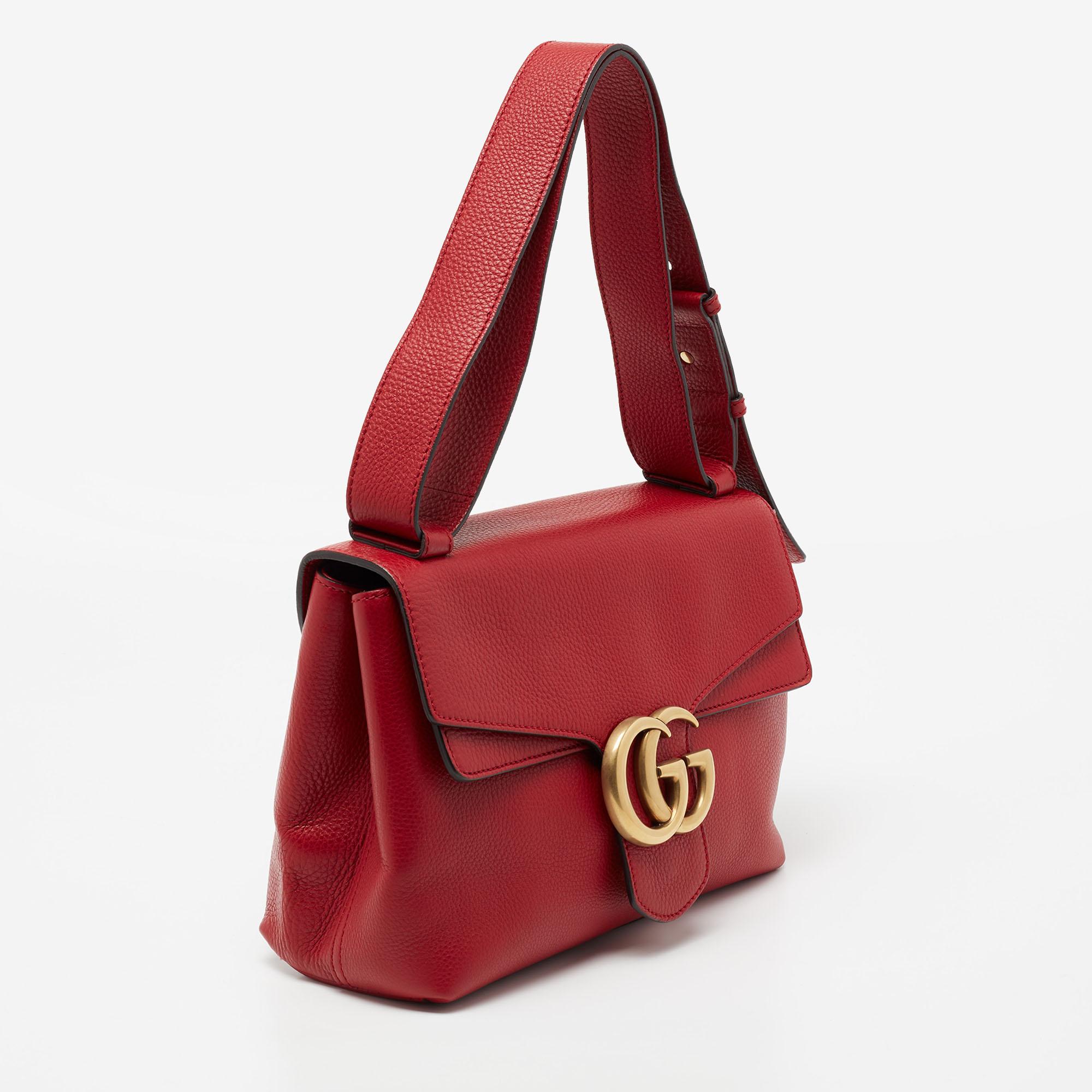 Gucci Red Leather GG Marmont Shoulder Bag 3