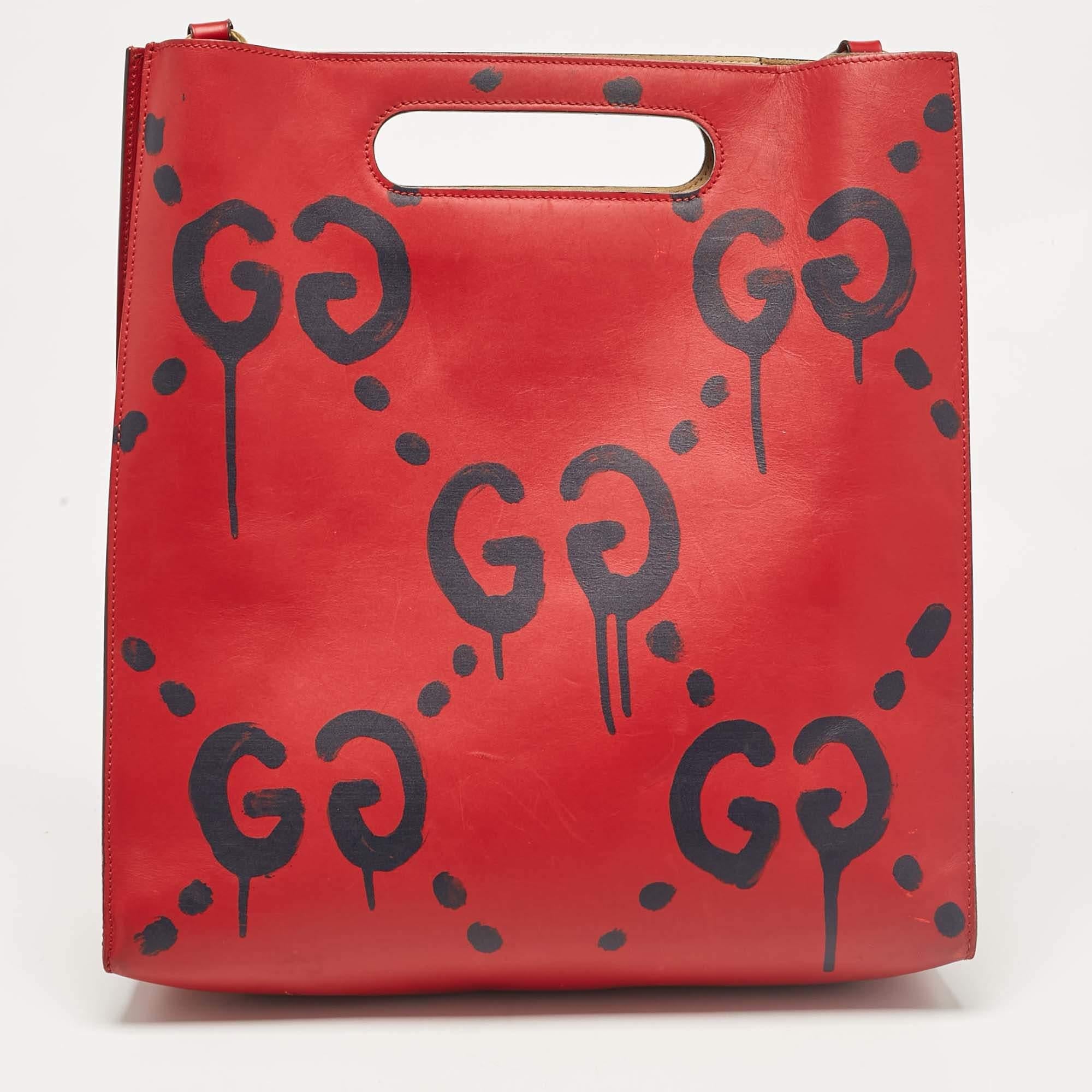 Women's Gucci Red Leather Ghost Tote