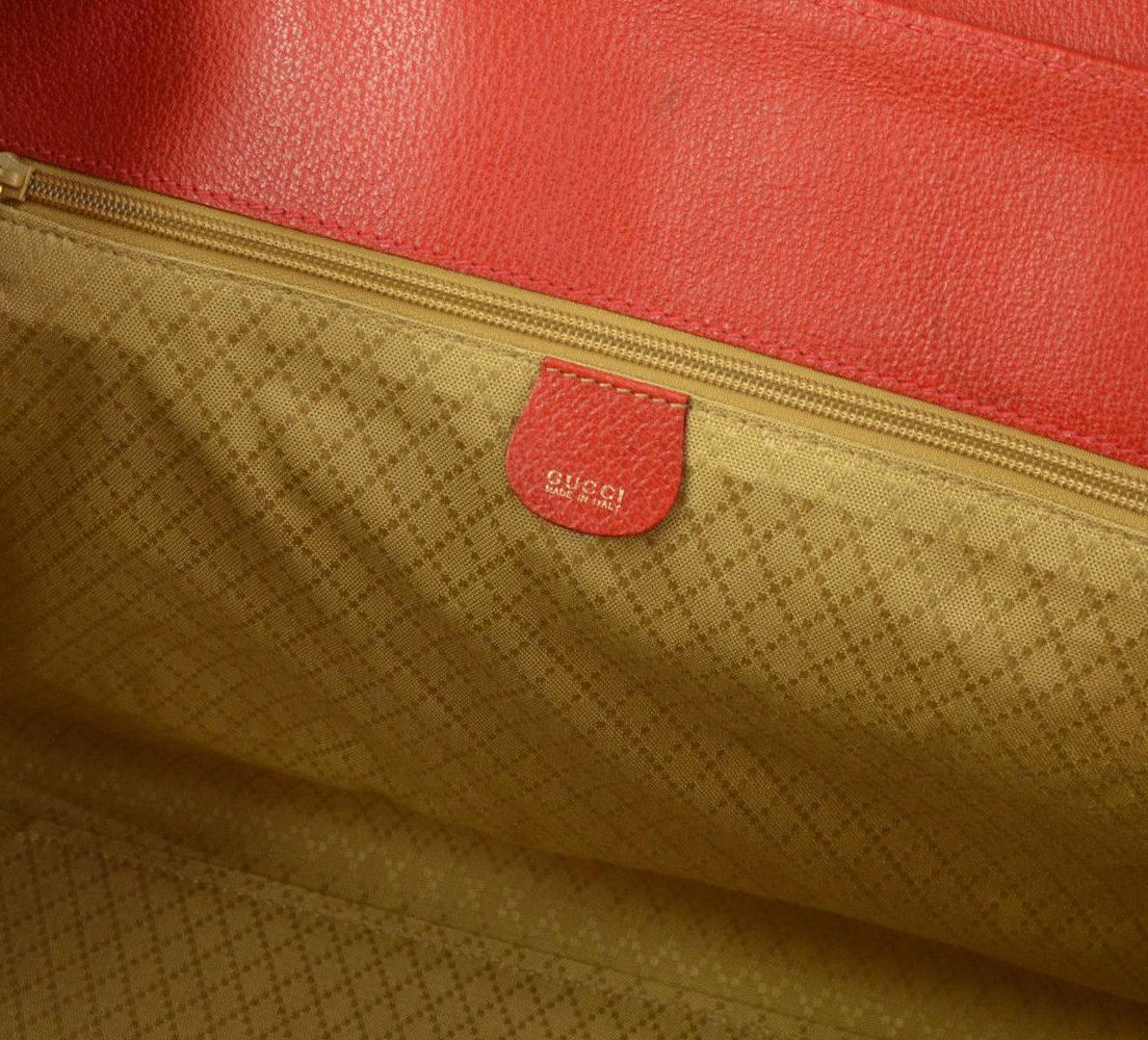Gucci Red Leather Gold Men's Travel Weekender Top Handle Tote Bag 2