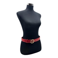 Gucci Red Leather Gold Metal GG Interlocking Logo Size 75/30