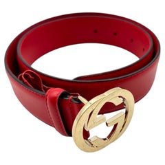 Gucci Red Leather Gold Metal GG Interlocking Logo Size 75/30