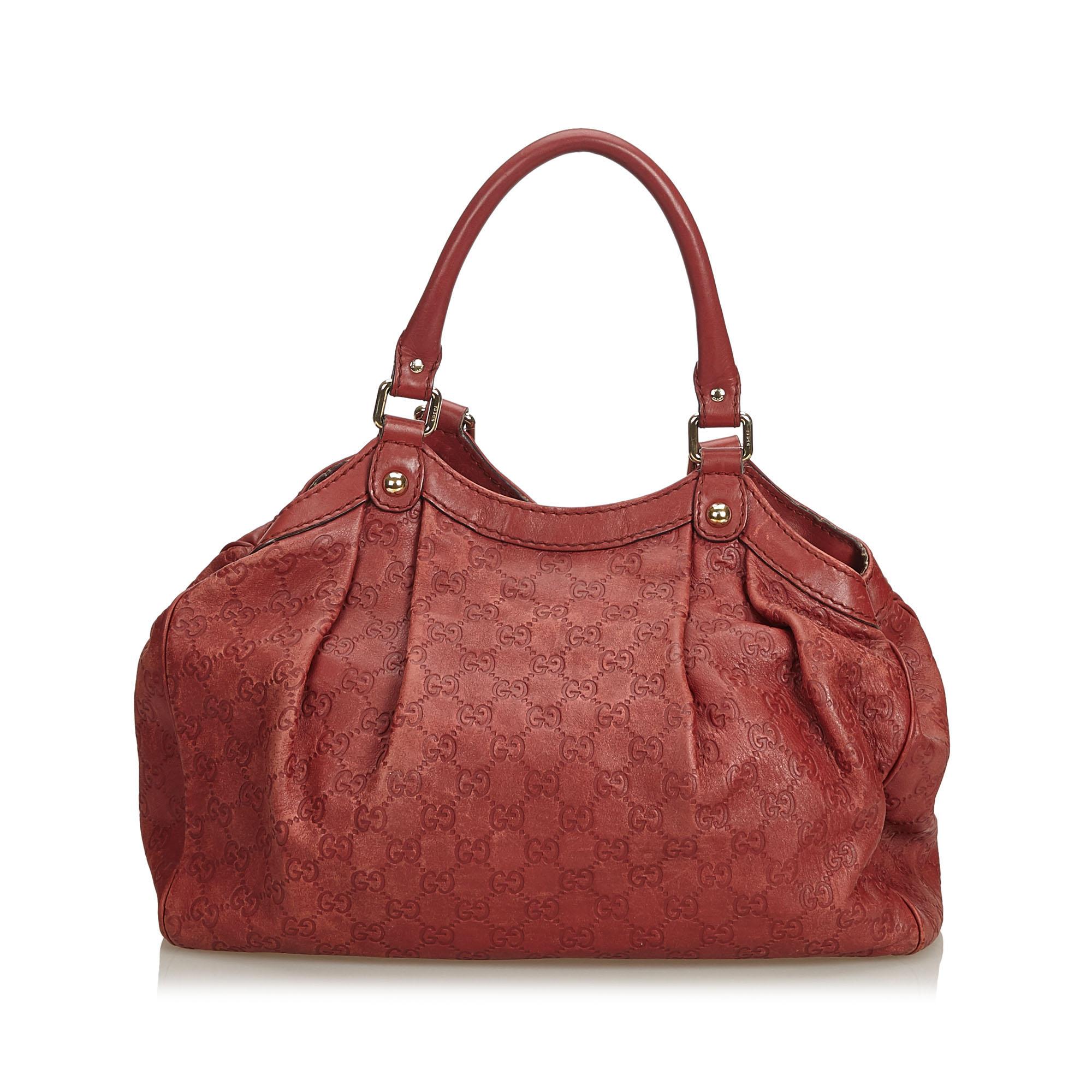 Brown Gucci Red  Leather Guccissima Sukey Italy For Sale