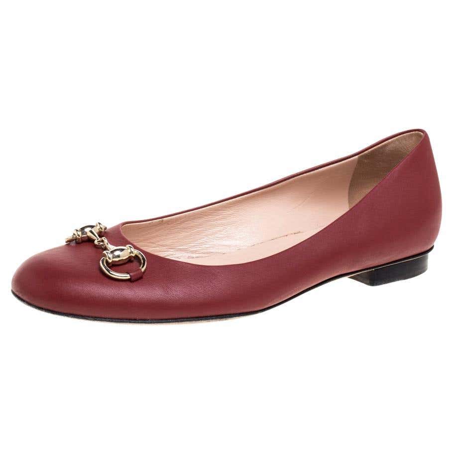 Gucci Red Leather Horsebit Ballet Flats Size 36.5 For Sale at 1stDibs