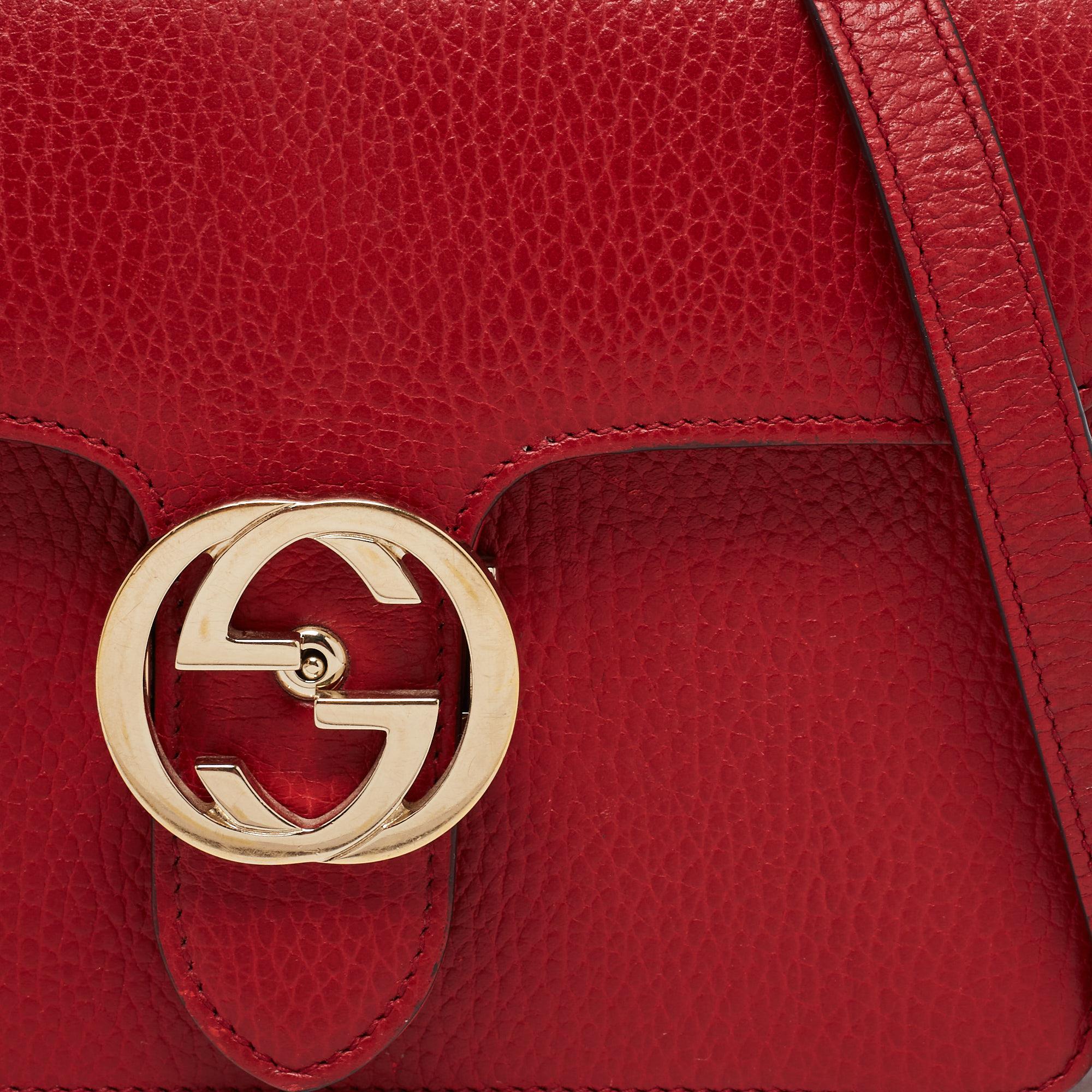 Gucci Red Leather Interlocking G Chain Shoulder Bag 4