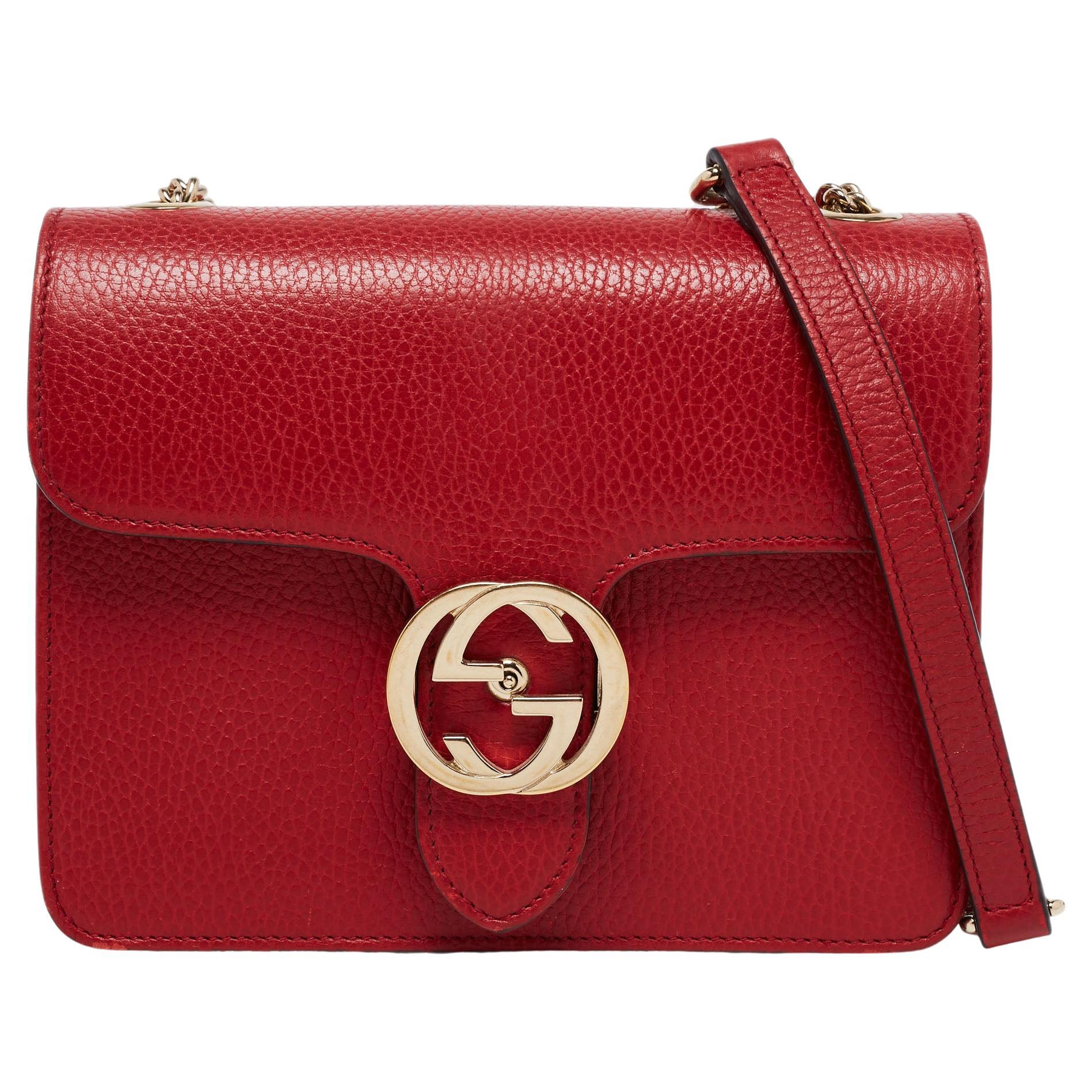 Gucci Red Leather Interlocking G Chain Shoulder Bag at 1stDibs