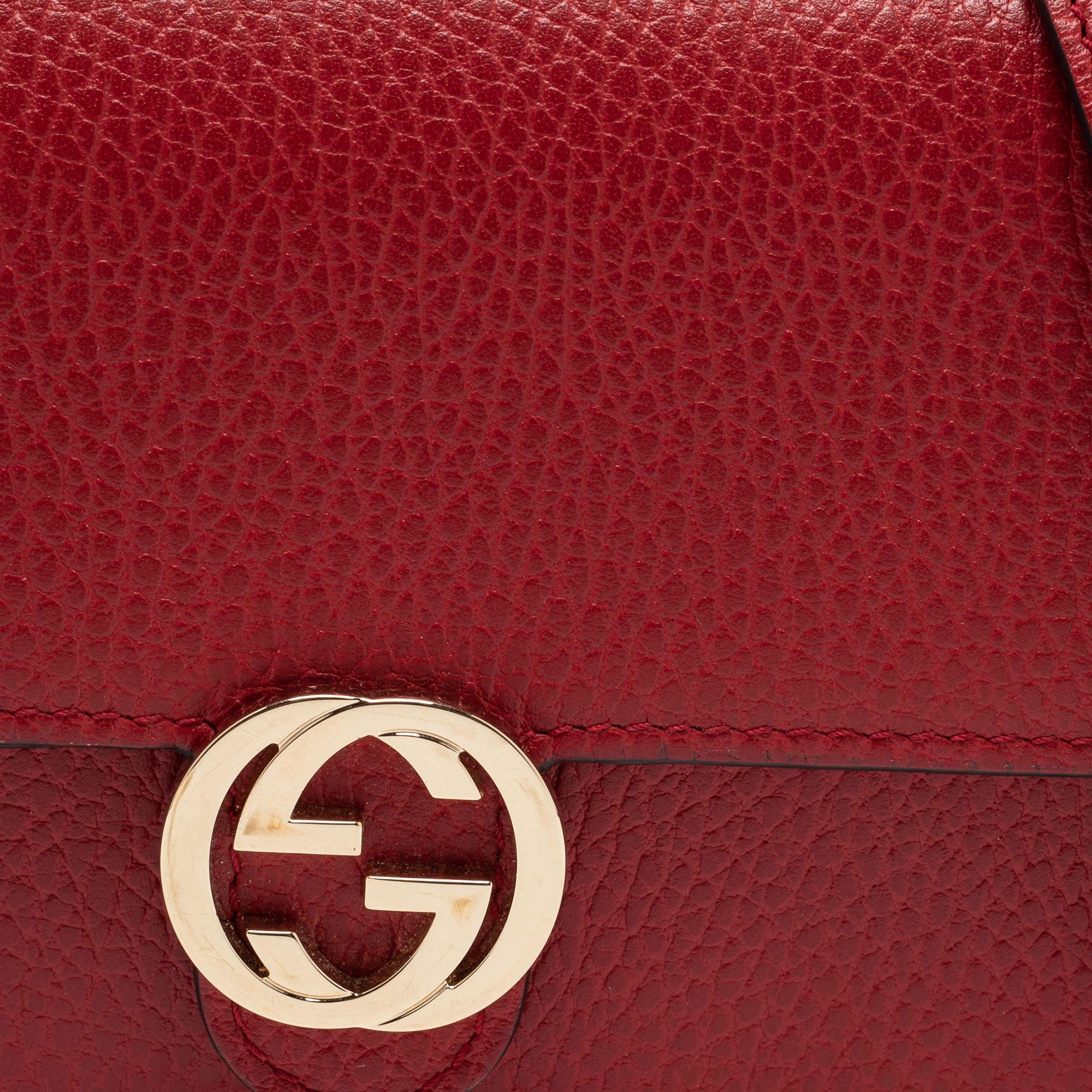 Gucci Red Leather Interlocking G Flap Chain Clutch 7