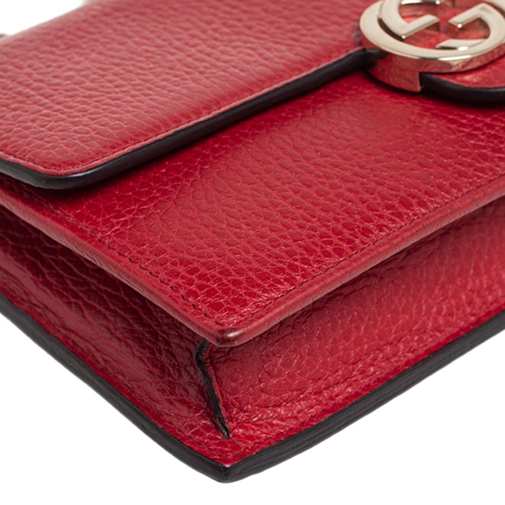 Gucci Red Leather Interlocking G Wallet on Chain 3