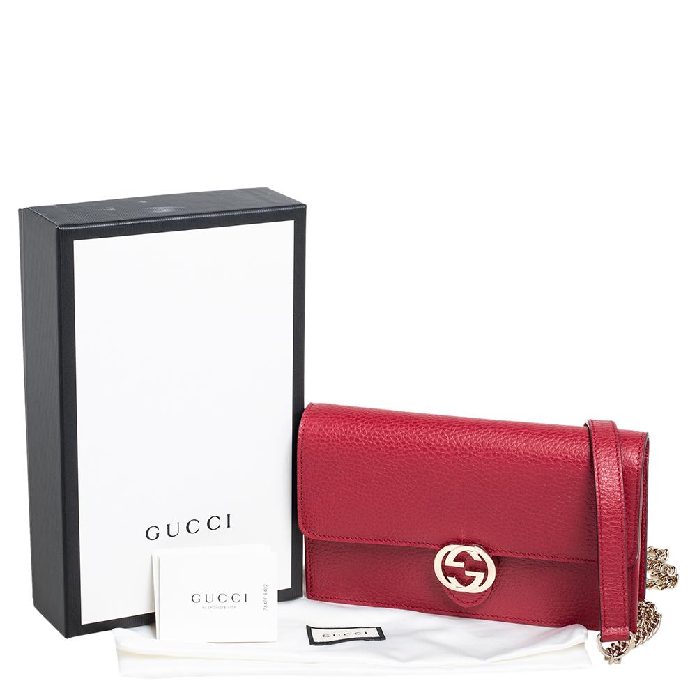 Gucci Red Leather Interlocking G Wallet on Chain 5