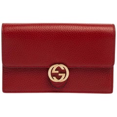 Gucci Red Leather Interlocking G Wallet On Chain
