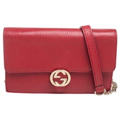 Gucci Red Leather Interlocking G Wallet on Chain