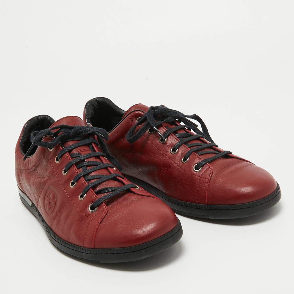 Gucci Red Leather Interlocking Low Top Sneakers Size 44 For Sale 3