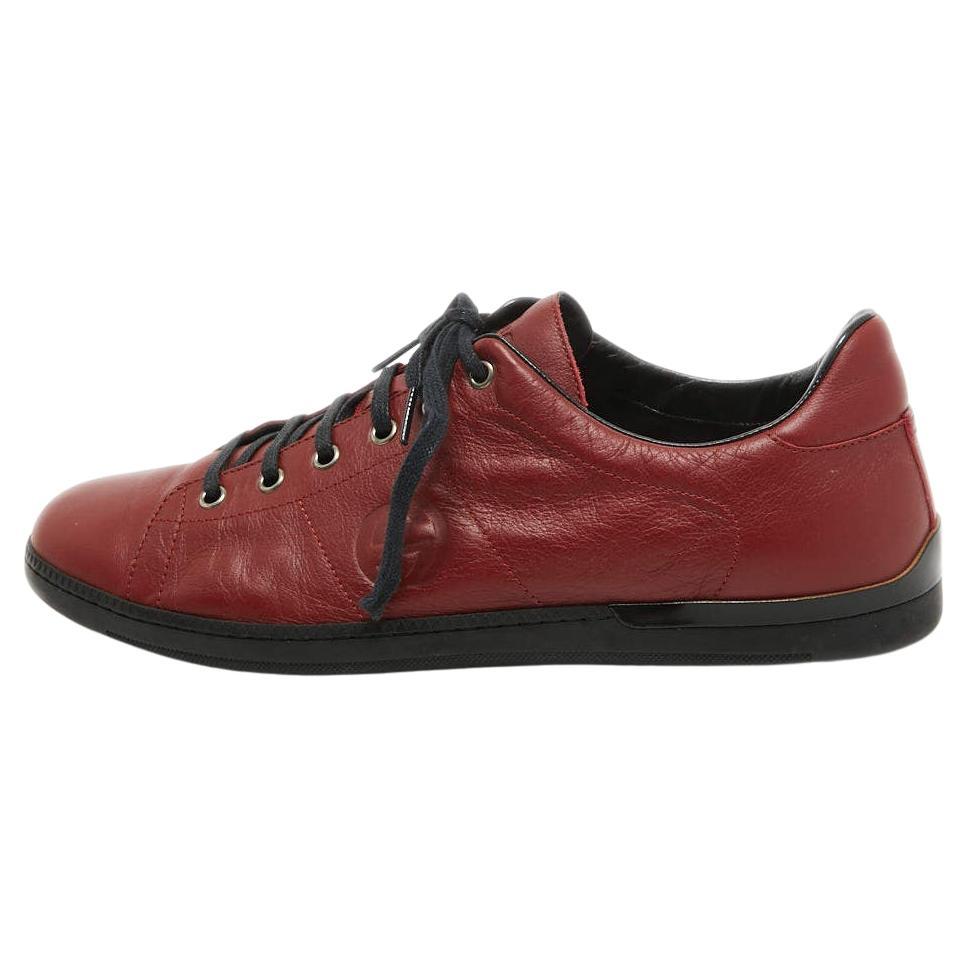 Gucci Red Leather Interlocking Low Top Sneakers Size 44 For Sale