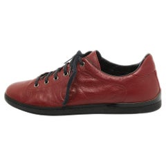 Used Gucci Red Leather Interlocking Low Top Sneakers Size 44