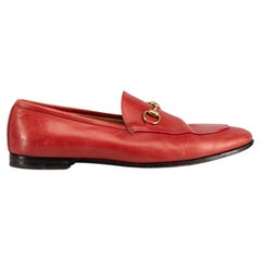 Gucci Red Leather Jordaan Horsebit Loafers Size IT 37