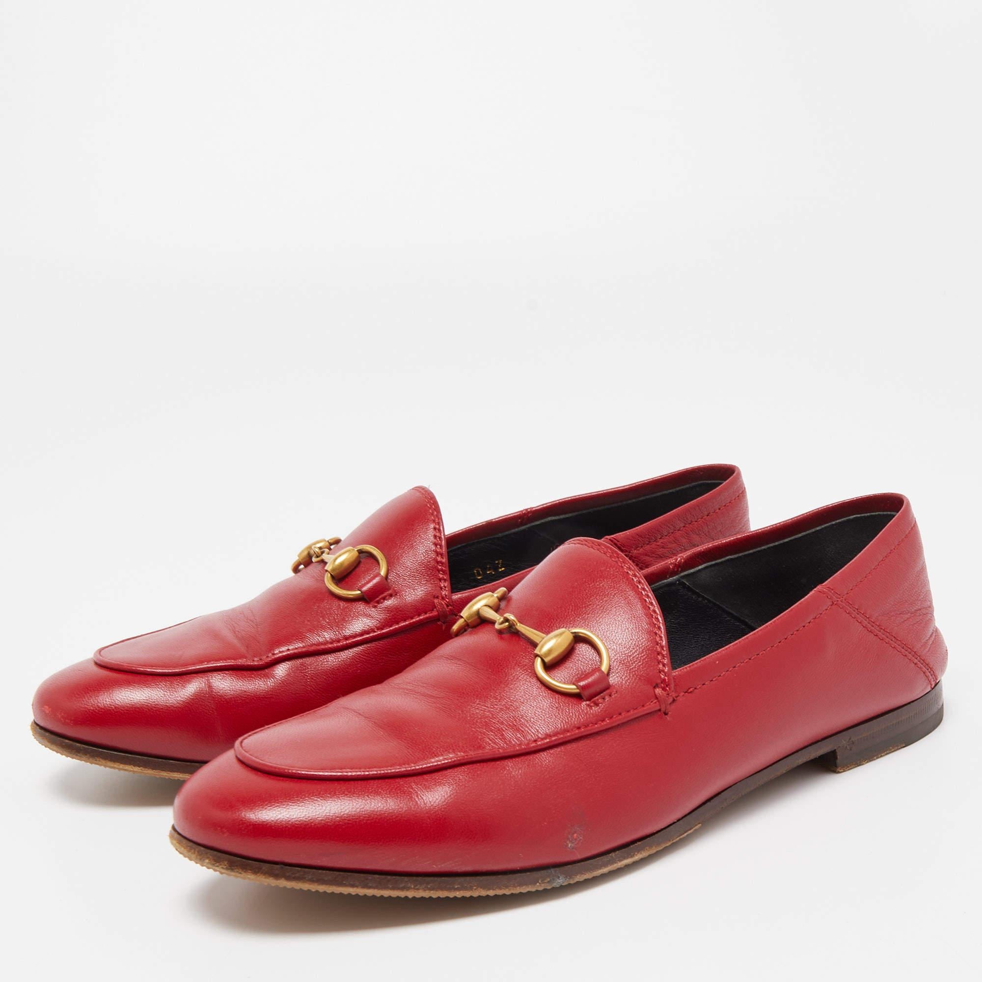 Women's Gucci Red Leather Jordaan Loafers Size 36