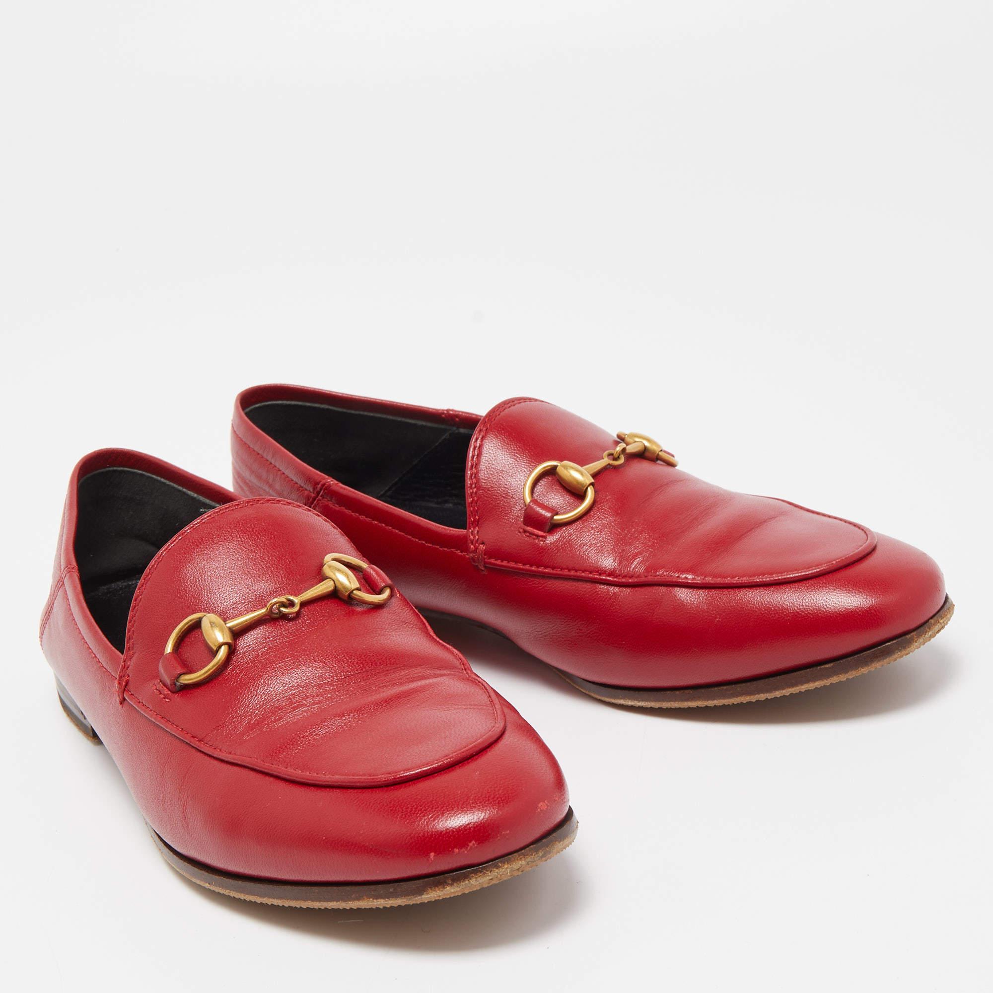 Gucci Red Leather Jordaan Loafers Size 36 1