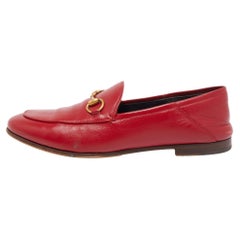 Used Gucci Red Leather Jordaan Loafers Size 36