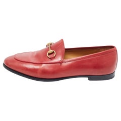 Gucci Red Leather Jordaan Loafers Size 36.5