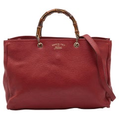 Gucci Red Leather Large Bamboo Shopper Tote