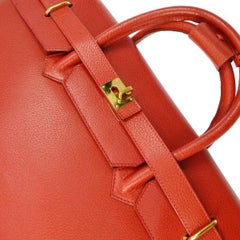Gucci Red Leather Large Carryall Birkin Style Travel Weekender Top Handle Bag