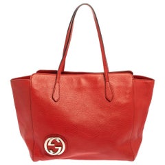 Gucci Red Leather Large Interlocking GG Shopper Tote