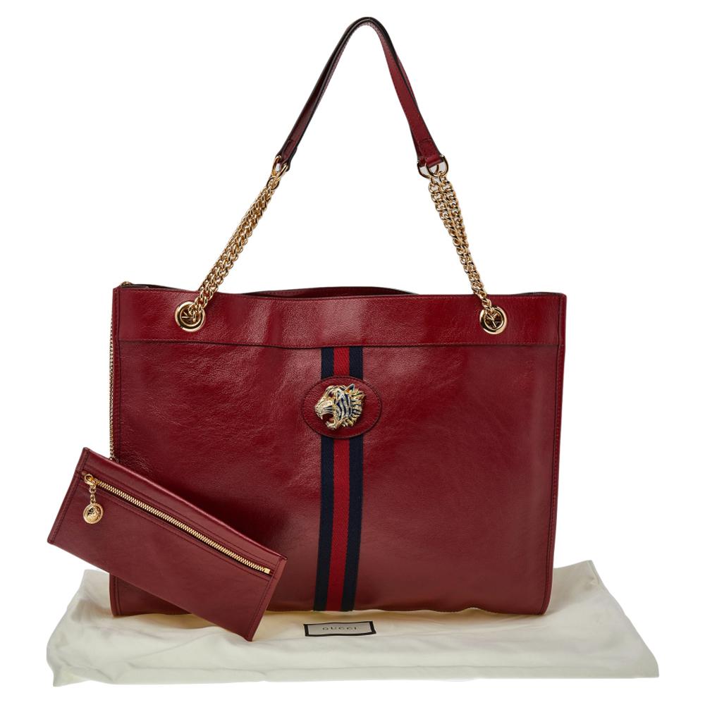 Gucci Red Leather Large Rajah Chain Tote 7
