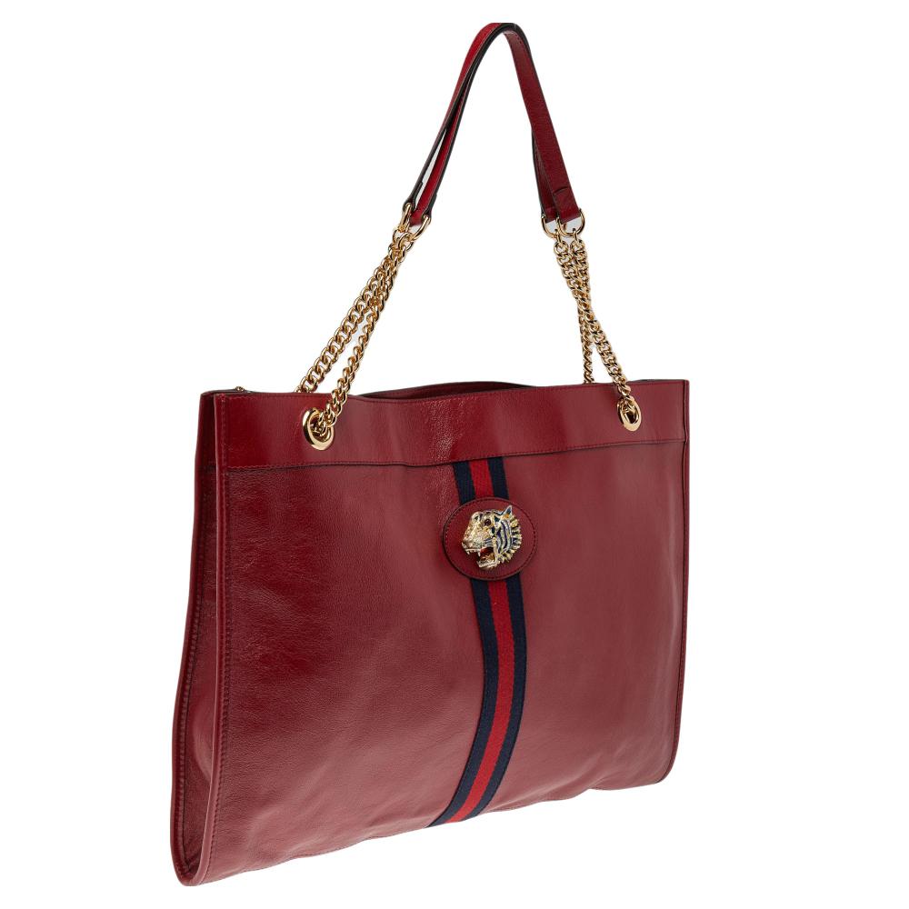 Gucci Red Leather Large Rajah Chain Tote In New Condition In Dubai, Al Qouz 2