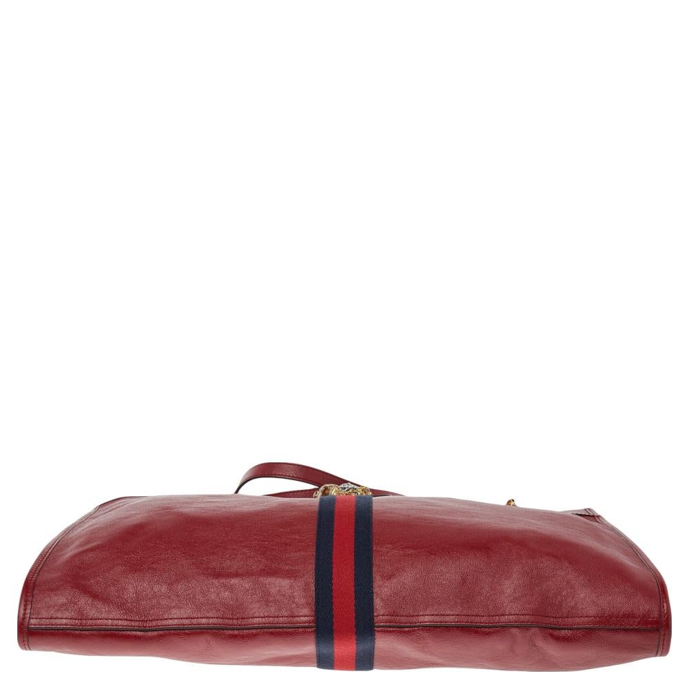 Women's Gucci Red Leather Large Rajah Chain Tote