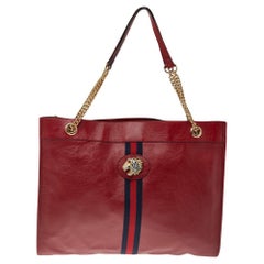 Gucci Red Leather Large Rajah Chain Tote