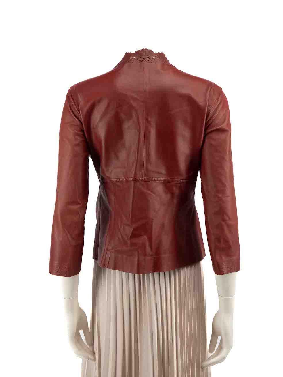 Brown Gucci Red Leather Laser-Cut Jacket Size L