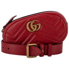 Used Gucci Red Leather Logo Fanny Pack Belt Bag