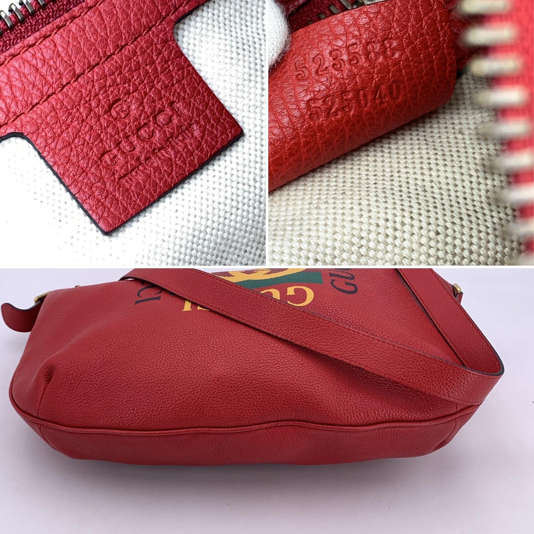 Sac à bandoulière Gucci en cuir rouge imprimé logo demi-lune 1