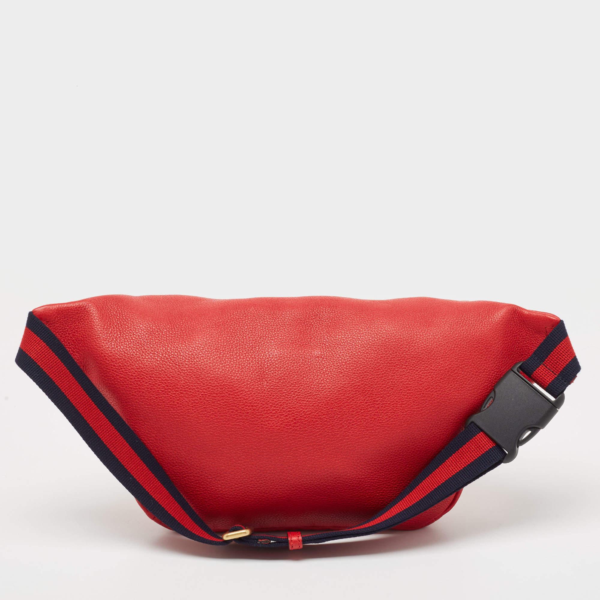 Men's Gucci Red Leather Logo Web Belt Bag