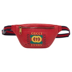 Used Gucci Red Leather Logo Web Belt Bag