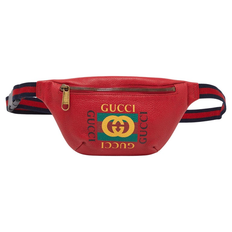 Gucci Red Leather Logo Web Belt Bag at 1stDibs