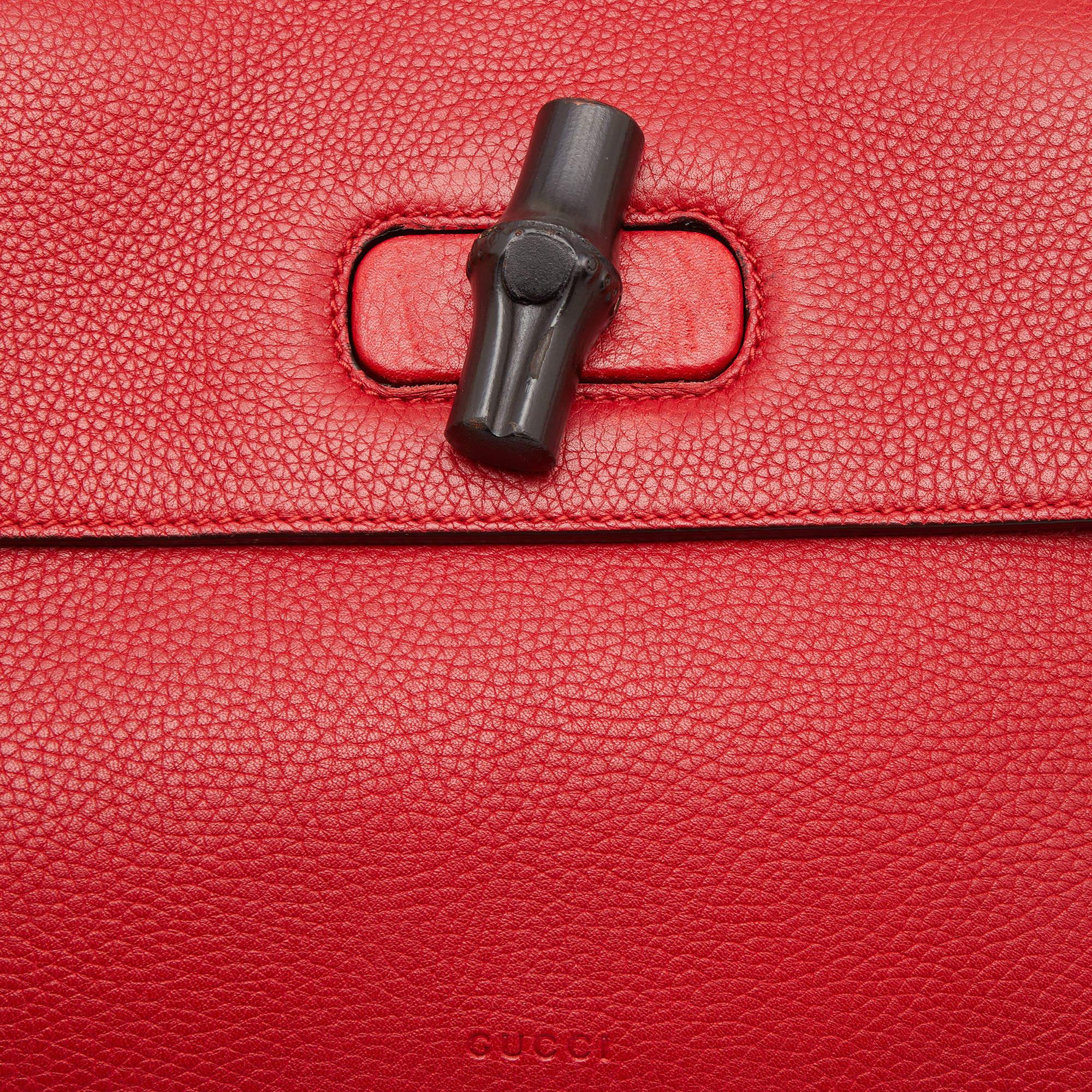 Gucci Rotes Leder Medium Bambus Daily Top Handle Bag aus Leder im Angebot 6