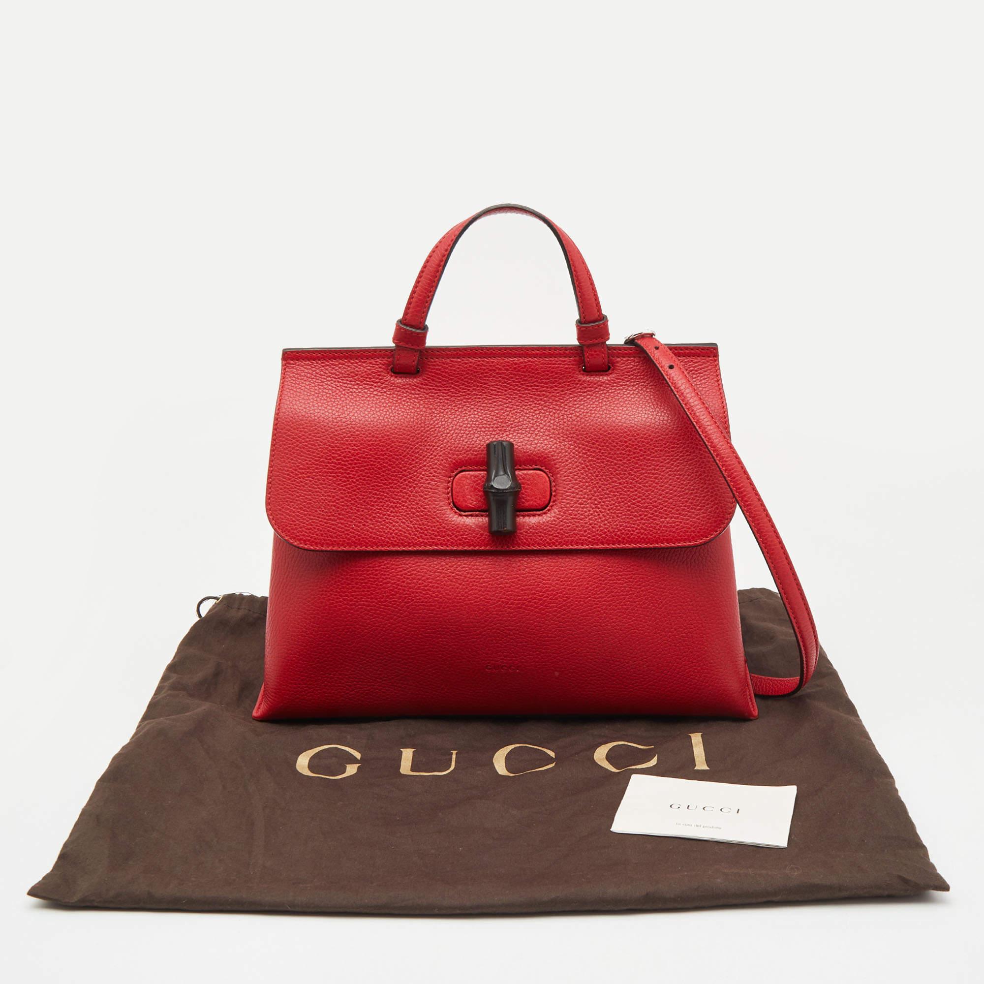 Gucci Red Leather Medium Bamboo Daily Top Handle Bag For Sale 9