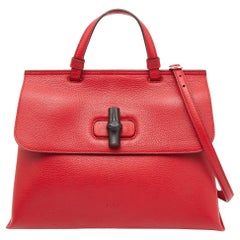 Gucci Rotes Leder Medium Bambus Daily Top Handle Bag aus Leder
