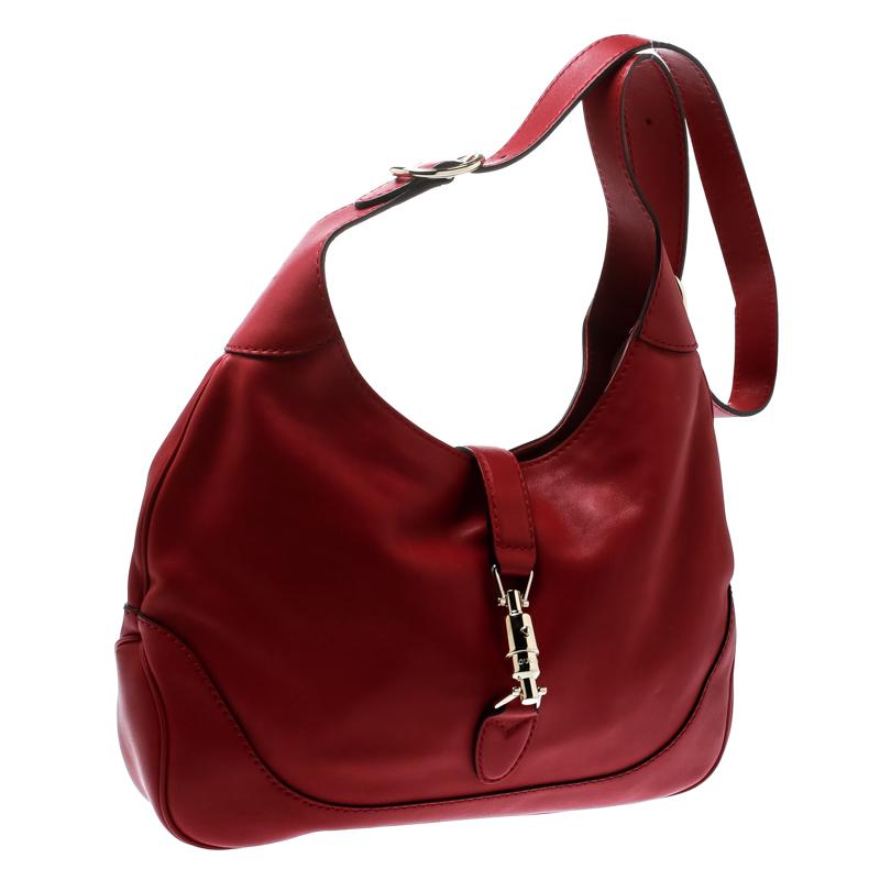 Gucci Red Leather Medium New Jackie Hobo In Good Condition In Dubai, Al Qouz 2