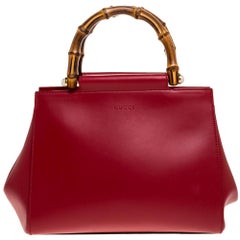 Gucci Rotes Leder Medium Nymphaea Bamboo Tote