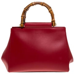 Gucci Red Leather Medium Nymphaea Bamboo Tote