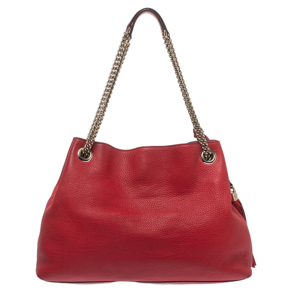 Women's Gucci Red Leather Medium Soho Tote