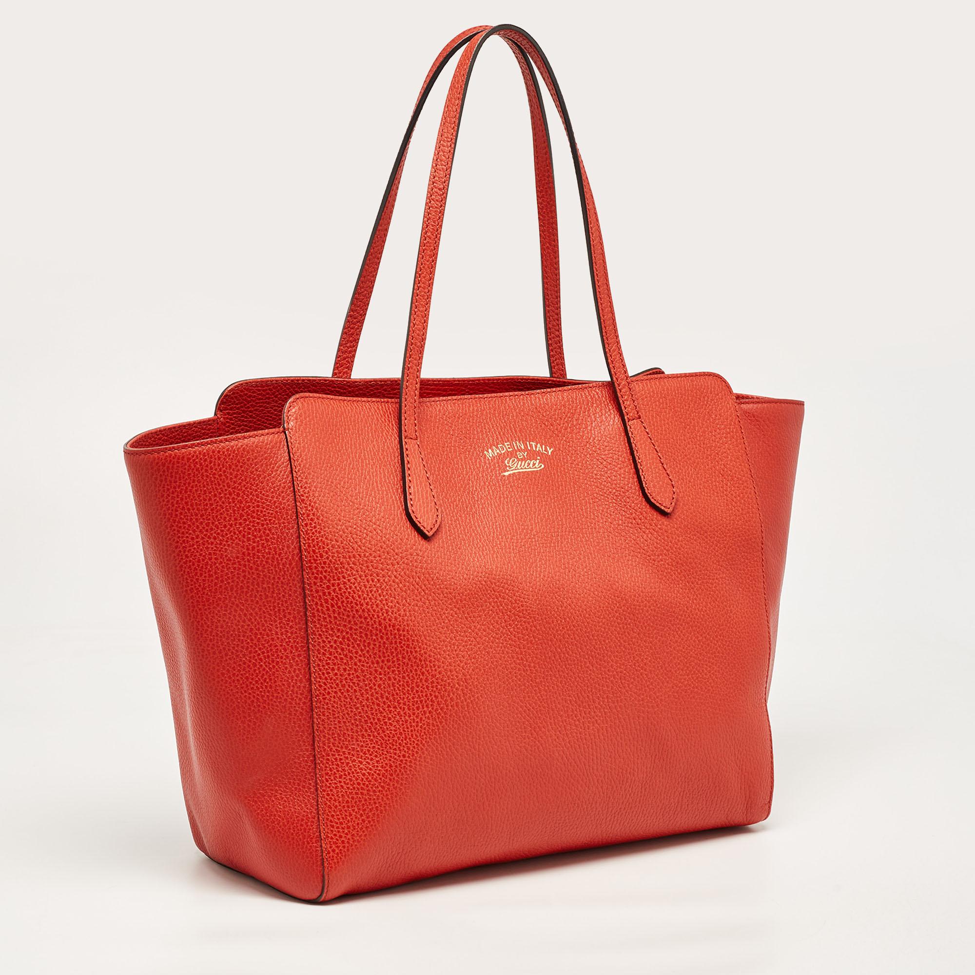  Gucci Red Leather Medium Swing Tote 6