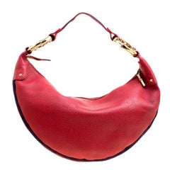 Gucci Red Leather Medium Web Bamboo Ring Hobo
