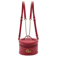 Gucci Red Leather Mini GG Marmont Vanity Backpack