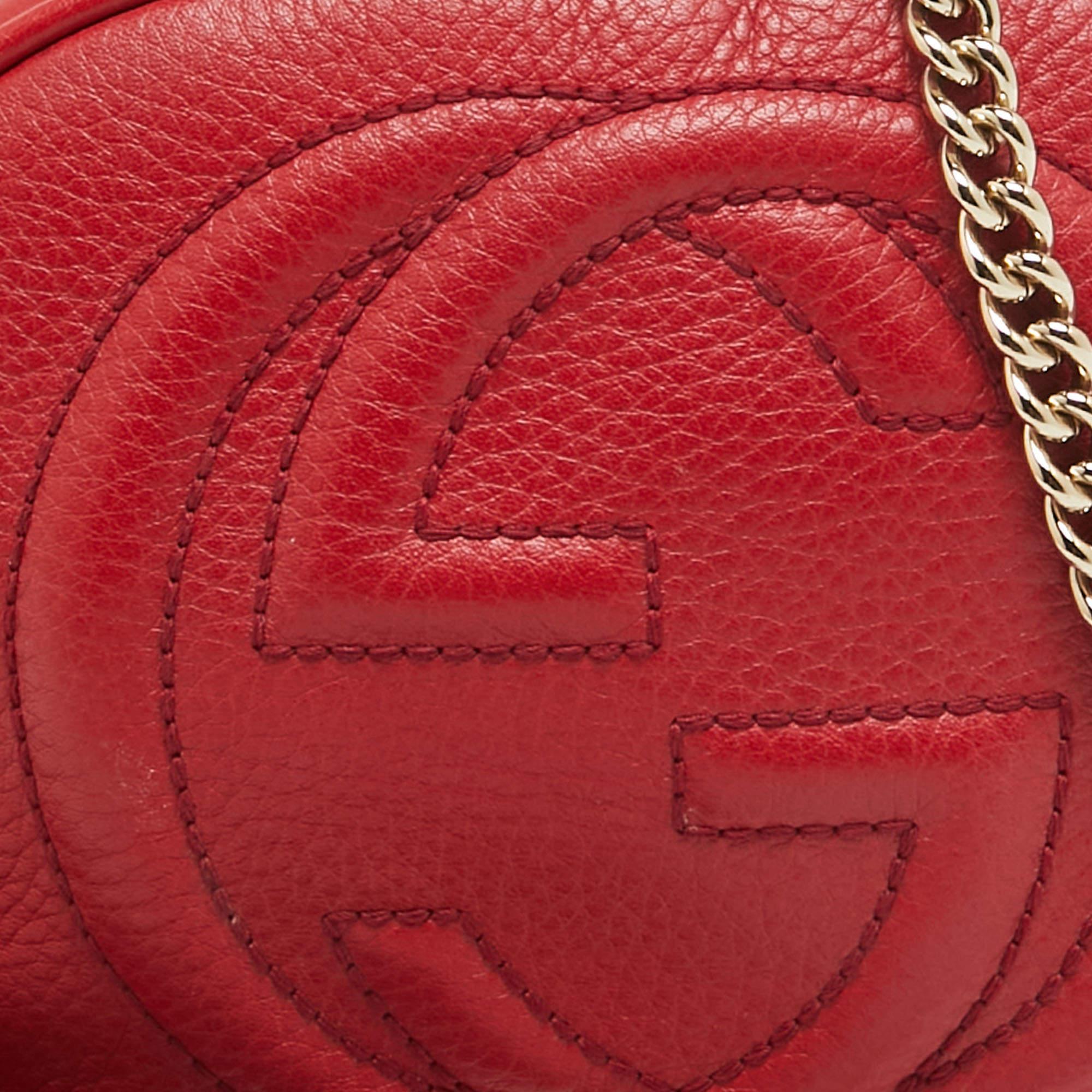 Gucci Red Leather Mini Soho Disco Chain Crossbody Bag 3